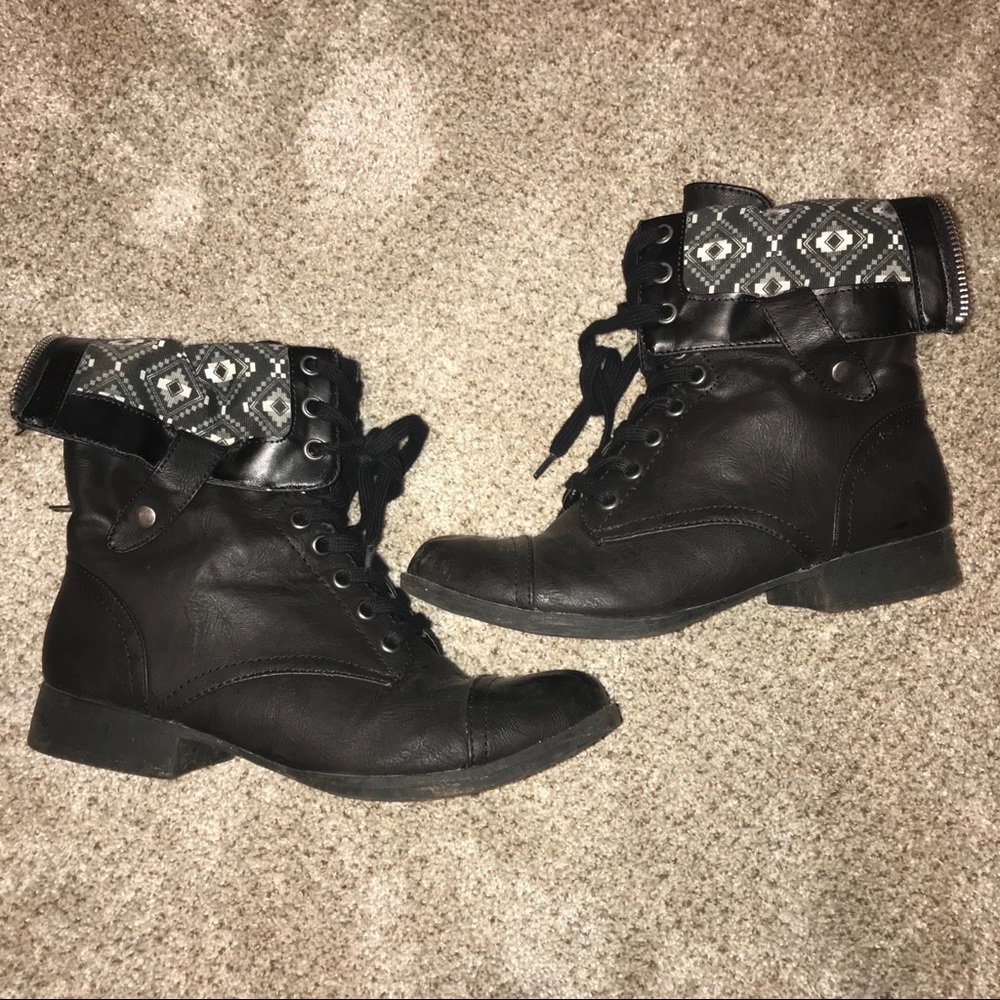 Black poppy combat boots